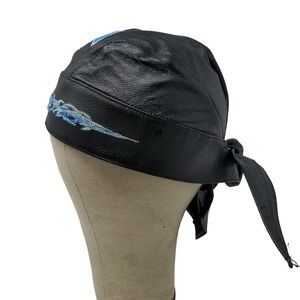 Chopper Wear Men's Skull Cap 100% Leather Black Embroidered Skull Logo